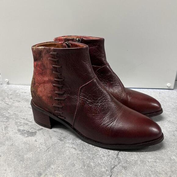 Spring Step L'Artiste Burgundy Leather Floral Ankle Boots - Picture 2 of 6